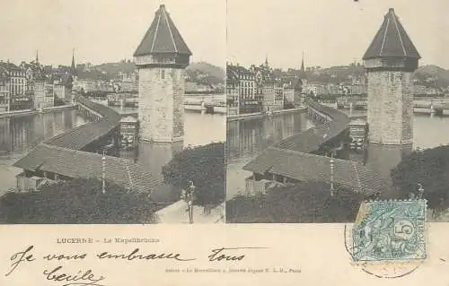 Suisse vue stereoscopique Lucerne la Kapellbrucke