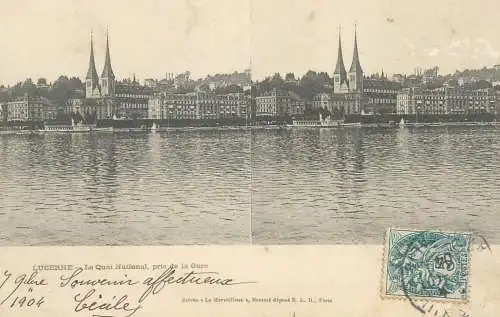 Suisse vue stereoscopique Lucerne le quai national de la gare
