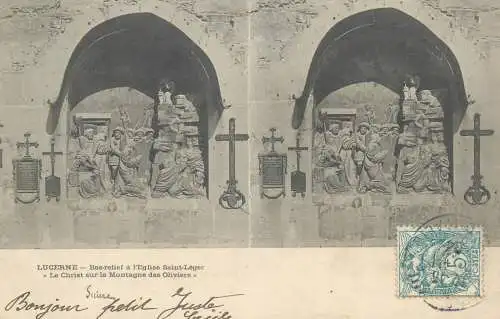 Suisse vue stereoscopique Lucerne bas relief a l'eglise Saint Leger