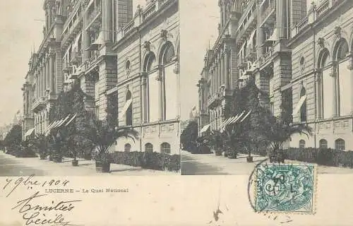 Suisse vue stereoscopique Lucerne le quai national 1904
