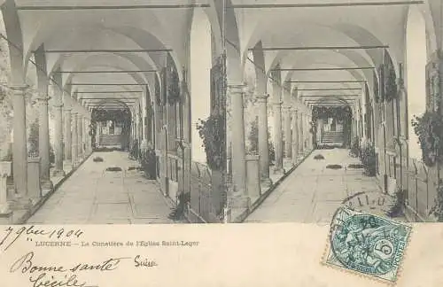 Suisse vue stereoscopique Lucerne le cimetiere de l'Eglise Saint Leger