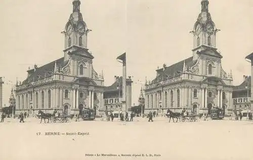 Suisse vue stereoscopique Berne Saint Esprit tram
