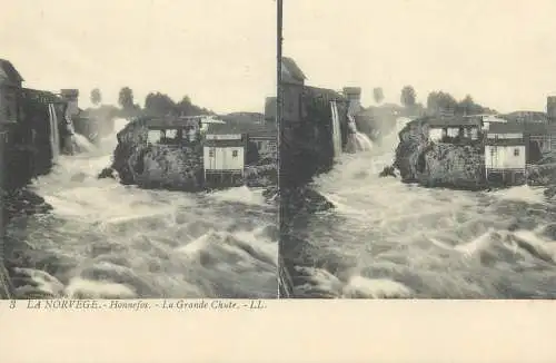 Stereographic image postcard Norway Honnefos la grande chute