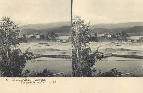Stereographic image postcard Norway Honnefos vue generale des Chutes