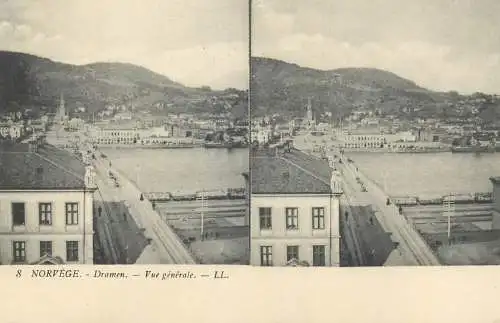 Stereographic image postcard Norway Dramen vue generale