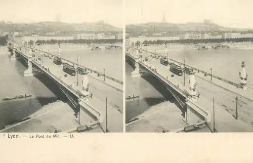 Vue stereoscopique France Lyon le pont du Midi tram