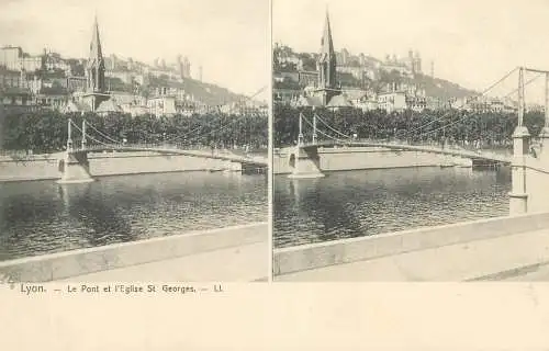 Vue stereoscopique France Lyon le pont et l'Eglise St. Georges