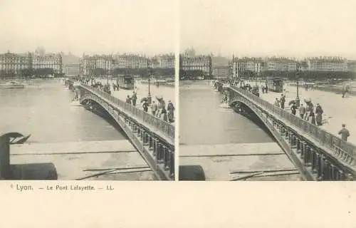 Vue stereoscopique France Lyon le Pont Lafayette tram