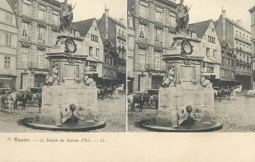 Vue stereoscopique France Rouen la statue de Jeanne d'Arc