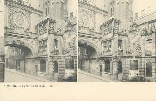 Vue stereoscopique France Rouen la Grosse Horloge