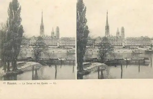 Vue stereoscopique France Rouen la Seine et les Quais