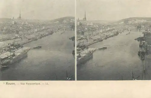 Vue stereoscopique France Rouen vue panoramique ship