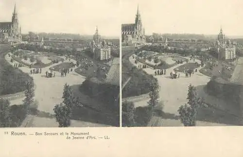 Vue stereoscopique France Rouen bon secours et le Monument de Jeanne d'Arc