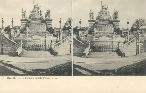 Vue stereoscopique France Rouen la fontaine Sainte Marie