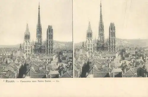Vue stereoscopique France Rouen panorama vers Notre Dame