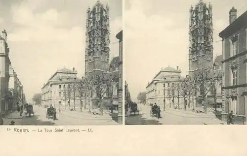 Vue stereoscopique France Rouen la Tour Saint Laurent carriage