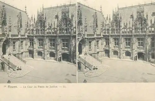 Vue stereoscopique France Rouen la cour du Palais de Justice