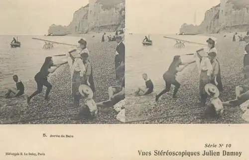France cpa stereoscopique beach view elegance