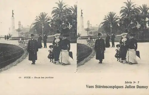France cpa stereoscopique Nice jardins et casino