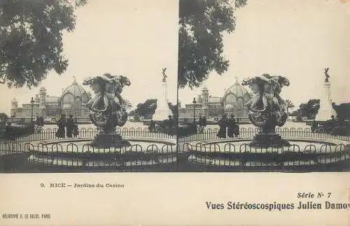 France cpa stereoscopique Nice jardins et casino
