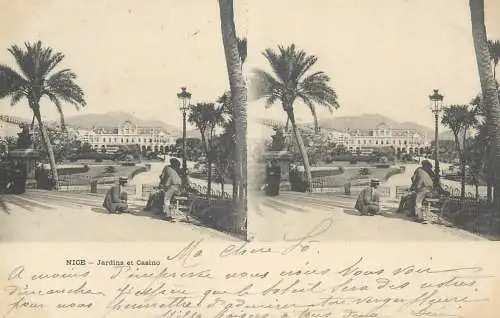France cpa stereoscopique Nice jardins et casino