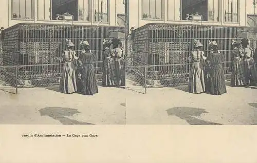 France cpa stereoscopique Paris jardin d'Acclimatation la cage aux ours