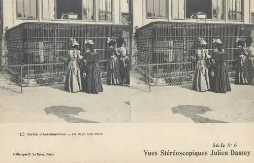 France cpa stereoscopique Paris jardin d'Acclimatation la cage aux ours