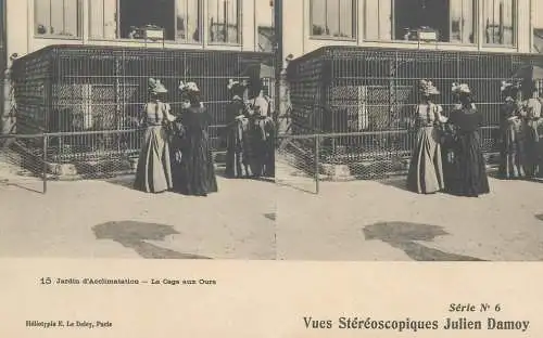 France cpa stereoscopique Paris jardin d'Acclimatation la cage aux ours