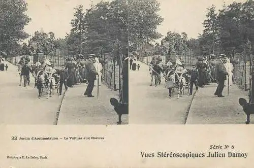 France cpa stereoscopique Paris jardin d'Acclimatation  la voiture aux chevres