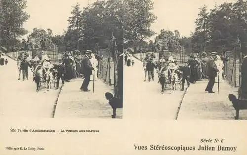 France cpa stereoscopique Paris jardin d'Acclimatation  la voiture aux chevres