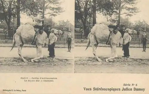 France cpa stereoscopique Paris jardin d'Acclimatation voyage sur le chameau
