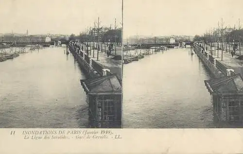 France cpa stereoscopique Inondations de Paris 1910 la ligne des Invalides