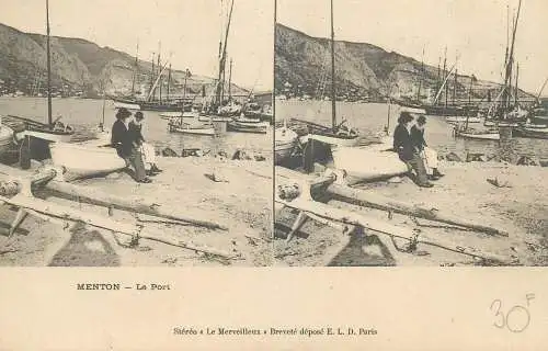 France cpa stereoscopique Menton le port