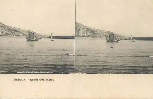France cpa stereoscopique Menton entree d'un bateau