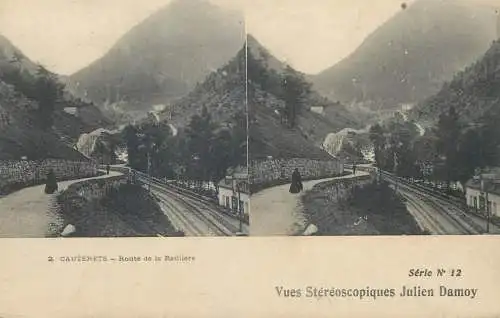 France cpa stereoscopique Cauterets route de la Railliere