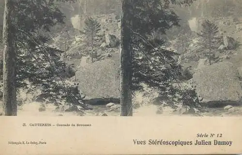 France cpa stereoscopique Cauterets cascade de Brousset