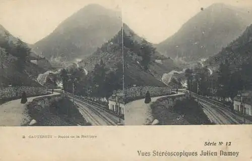 France cpa stereoscopique Cauterets route de la Railliere