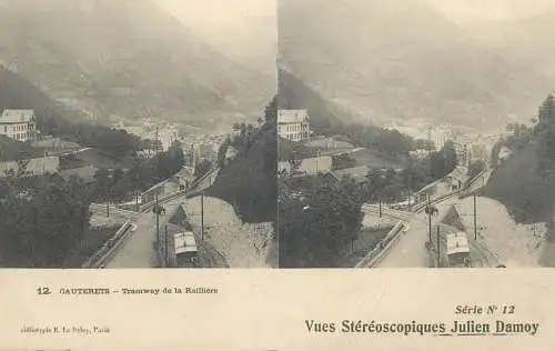 France cpa stereoscopique Cauterets tramway de la Railliere