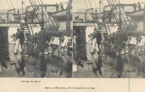 Marine française cpa vue stereoscopique lavage du pont