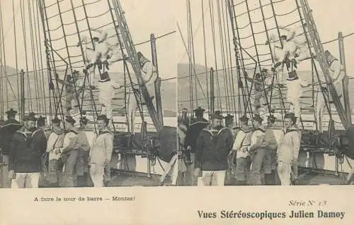 Marine française cpa vue stereoscopique a faire le tour de barre Montez sailor