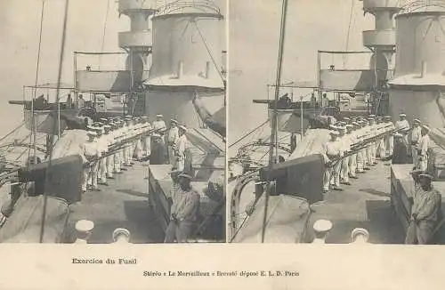 Marine française cpa vue stereoscopique exercice du Fusil