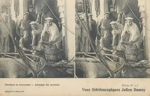 Marine française cpa vue stereoscopique pendant la traversee abatage du mouton