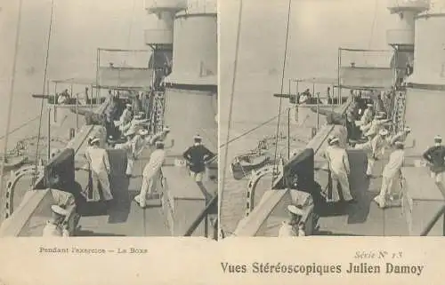 Marine française cpa vue stereoscopique pendant l'exercise la boxe