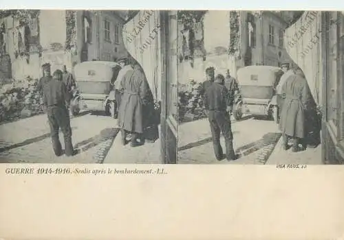 Guerre 1914-1916 cpa vue stereoscopique ww1 Senlis apres le bombardement