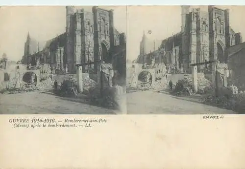 Guerre 1914-1916 cpa vue stereoscopique ww1 Rambercourt aux port Meuse apres le bombardement