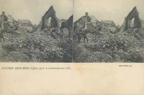 Guerre 1914-1916 cpa vue stereoscopique ww1 Viffort apres le bombardement