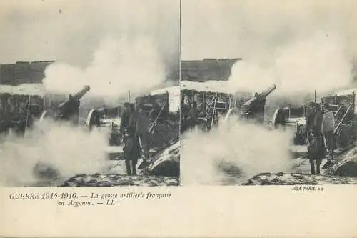 Guerre 1914-1916 cpa vue stereoscopique ww1 la grosse artillerie francaise en Argonne