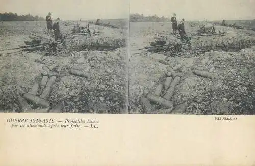 Guerre 1914-1916 cpa vue stereoscopique ww1 projectile laisses par les allemands apres leur fuite