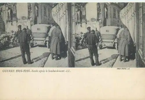 Guerre 1914-1916 cpa vue stereoscopique ww1 Senlis apres le bombardement