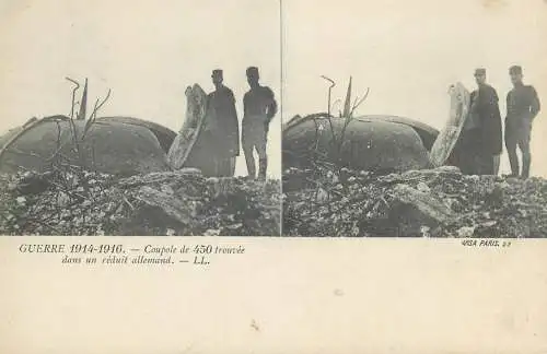 Guerre 1914-1916 cpa vue stereoscopique ww1 coupole de 450 trouvee dans un reduit allemand